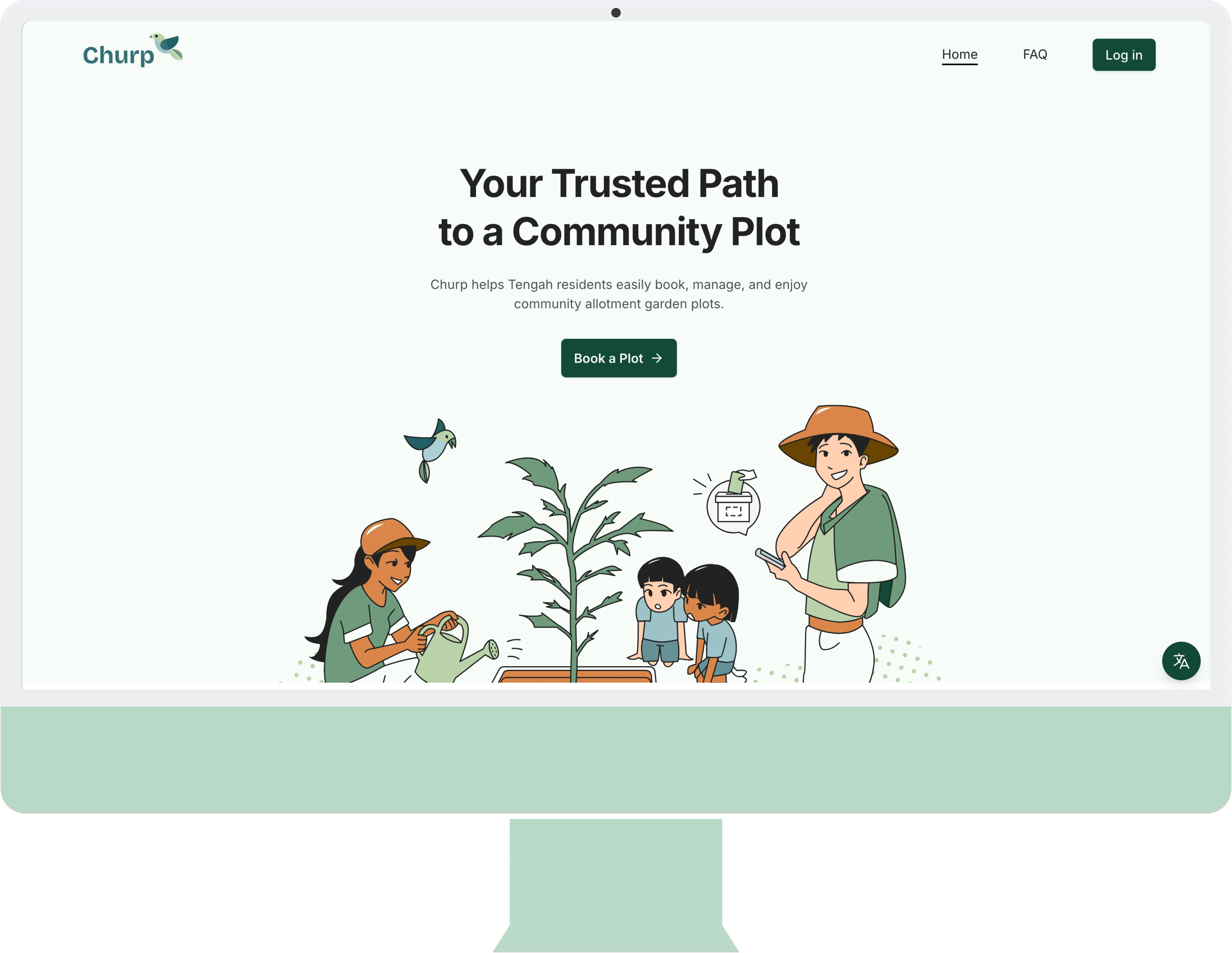 Screenshots of the Churp landing page