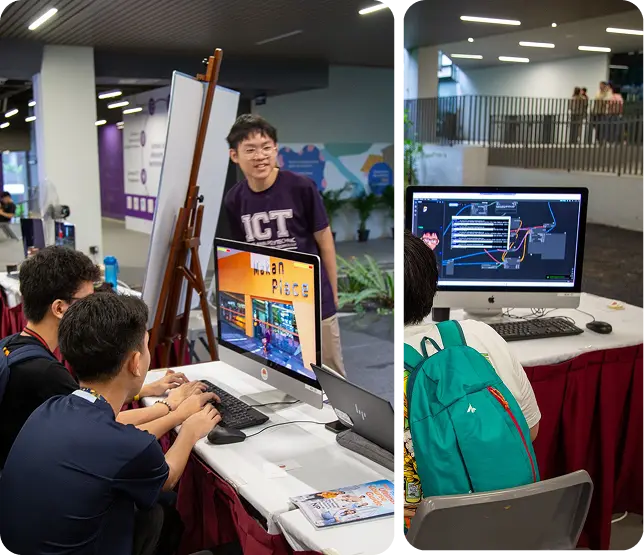 Images showing my experience at Ngee Ann Poly Open House 2025, showcasing my project to visitors